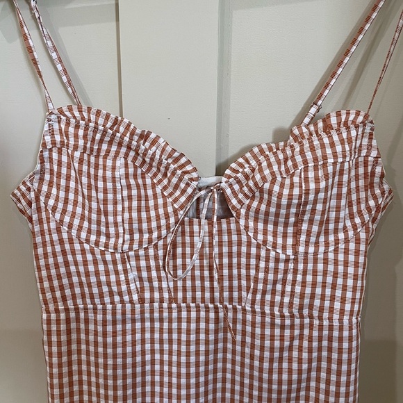 Urban Outfitters Orange Ruffle Gingham Strappy Mini Dress Size Medium - Picture 4 of 15